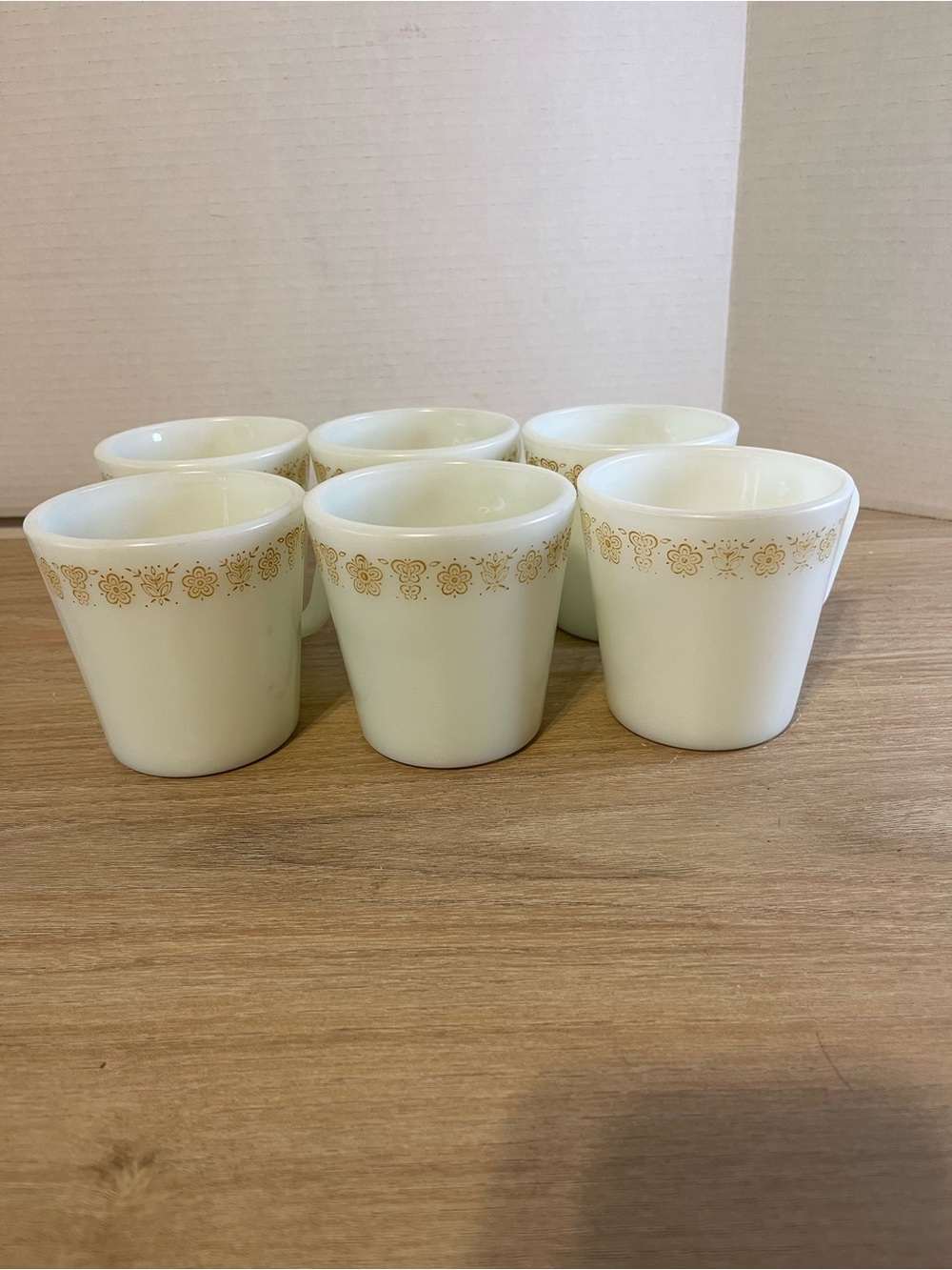 Pyrex Cream Mugs with Gold Floral Band - Set of 6